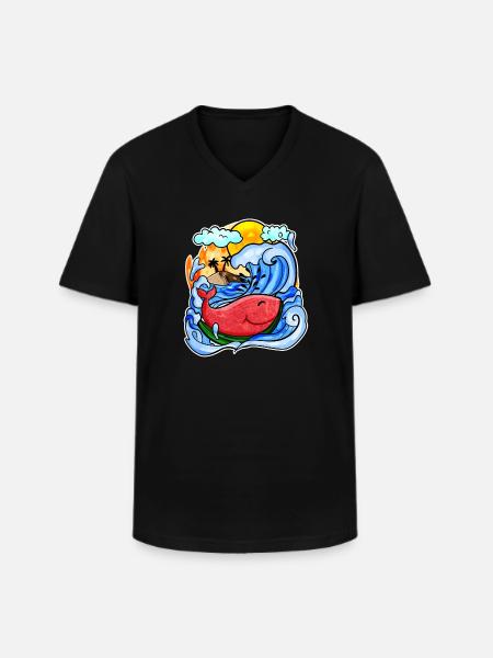 Baleine pastèque - T-shirt col V Homme - noir
