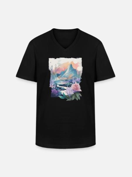 Flower landscape - Men's V-Neck T-Shirt - black