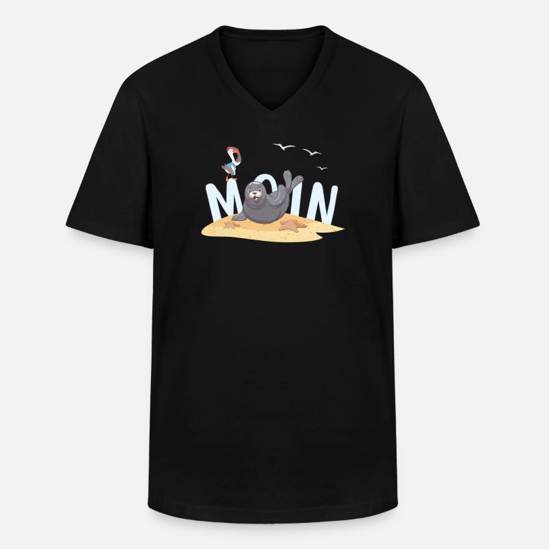 Moin Robbe Möwe Strand - Männer-T-Shirt mit V-Ausschnitt - Schwarz