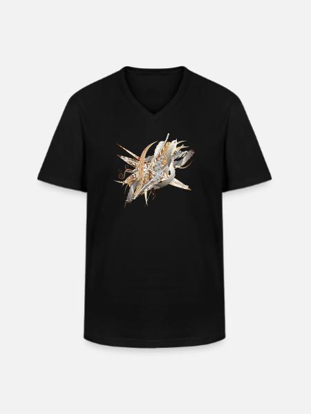 kunstnerisk filigran motiv lavet af bånd og fjer - Klassisk herre T-shirt med V-udskæring - sort