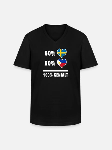 Filippinerna och Sverige 100 % Genialt flagga - T-shirt med V-ringning herr - svart
