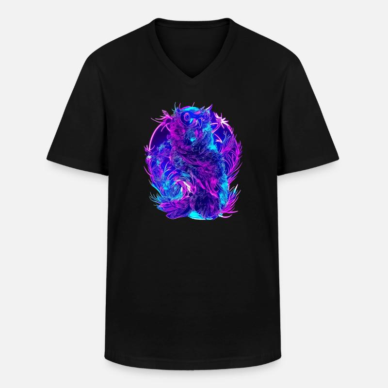 Abstrakte Eulen Neon Synthwave Kunst - Männer-T-Shirt mit V-Ausschnitt - Schwarz