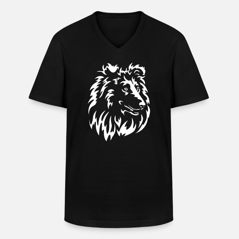Collie Kopf "Black Edition" - Männer-T-Shirt mit V-Ausschnitt - Schwarz