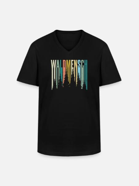 Waldmensch Farbpalette Waldsilhouetten - Männer-T-Shirt mit V-Ausschnitt - Schwarz