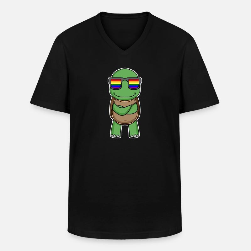 Rainbow - Turtle with glasses - Men's V-Neck T-Shirt - black
