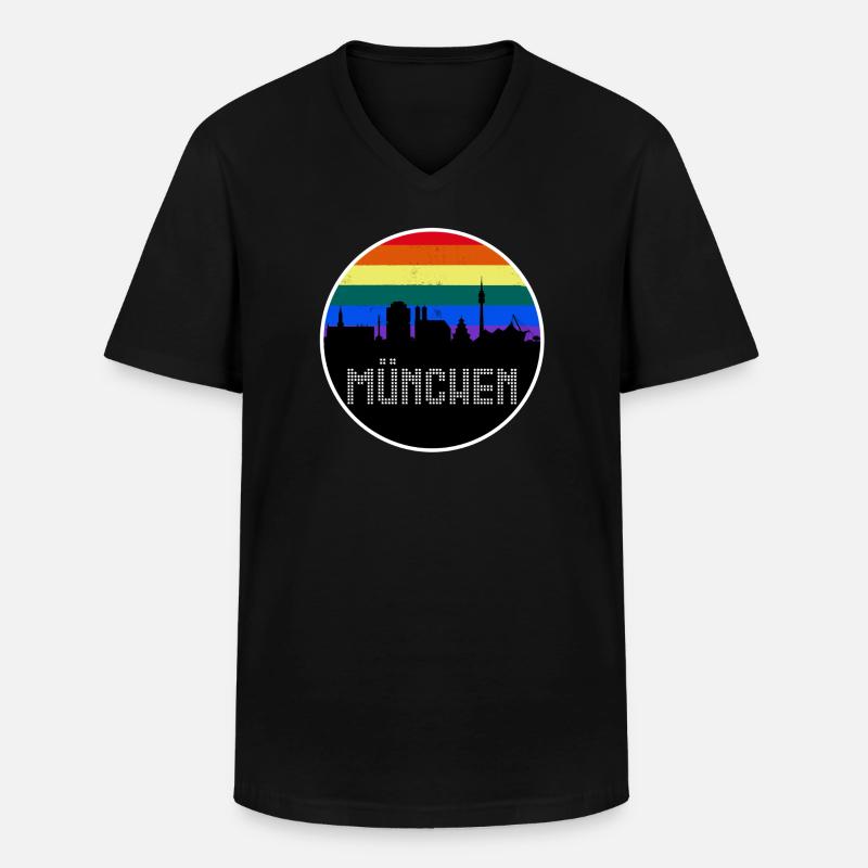 München Skyline Regenbogen - Männer-T-Shirt mit V-Ausschnitt - Schwarz