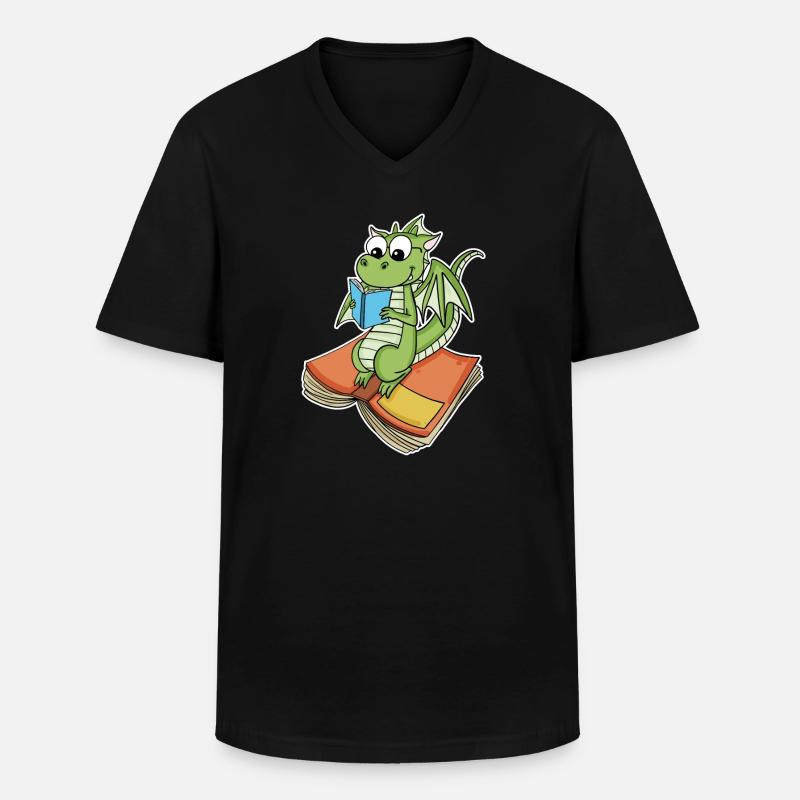 Bücher Drache Drachen - Männer-T-Shirt mit V-Ausschnitt - Schwarz