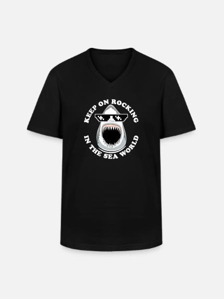 Shark with sunglasses - Men's V-Neck T-Shirt - black
