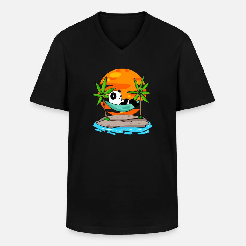 Panda am Strand - Männer-T-Shirt mit V-Ausschnitt - Schwarz