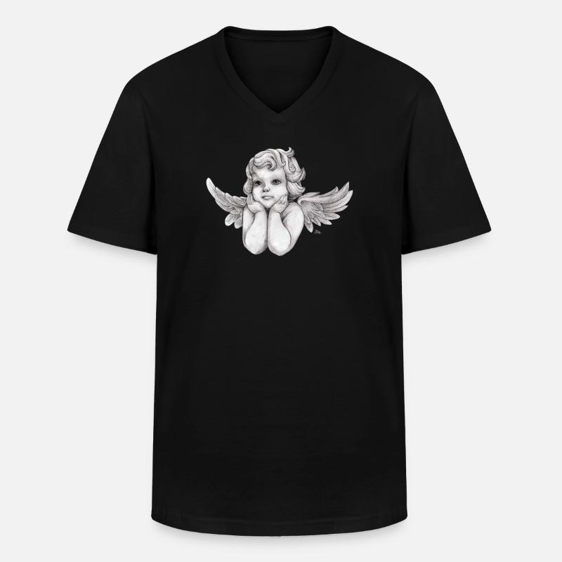 Kleine träumerische Engel-Putte - Männer-T-Shirt mit V-Ausschnitt - Schwarz