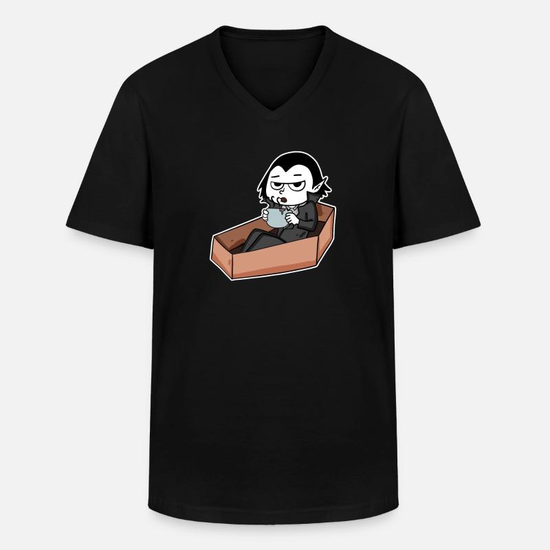 Vampire drinks coffee - Men's V-Neck T-Shirt - black