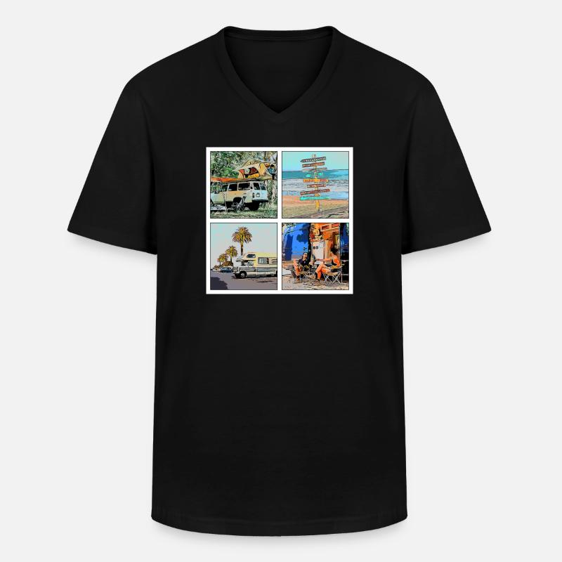CAMPING - Männer-T-Shirt mit V-Ausschnitt - Schwarz