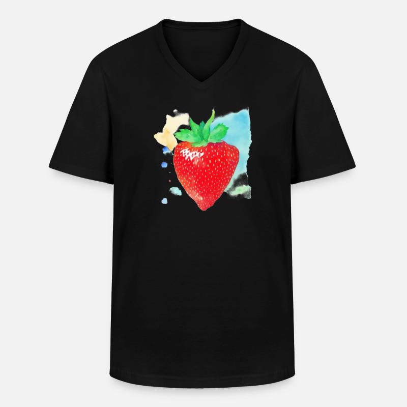 Erdbeere - Männer-T-Shirt mit V-Ausschnitt - Schwarz