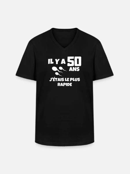 anniversaire, anniversaire 50 ans, 50 ans - T-shirt col V Homme - noir