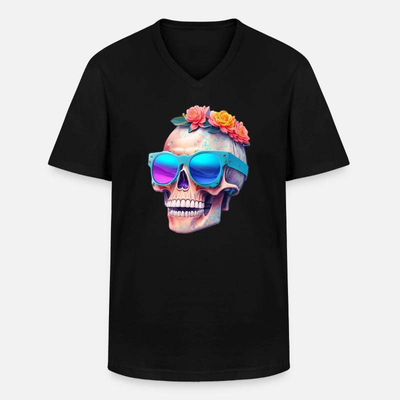 Totenkopf - Männer-T-Shirt mit V-Ausschnitt - Schwarz
