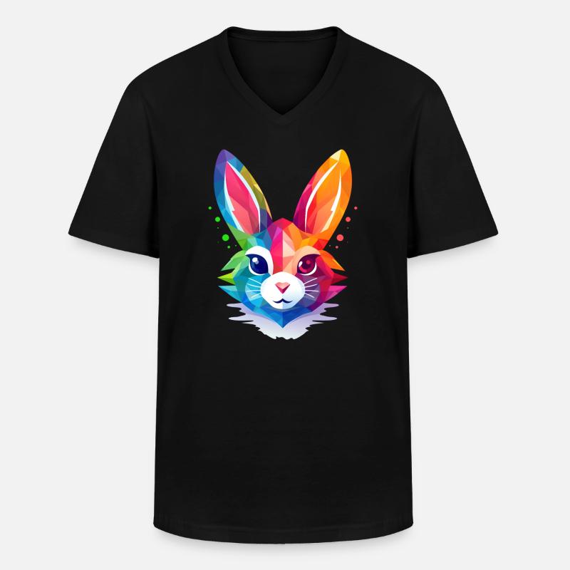 Polygonkaninchen in Regenbogenfarben - Männer-T-Shirt mit V-Ausschnitt - Schwarz