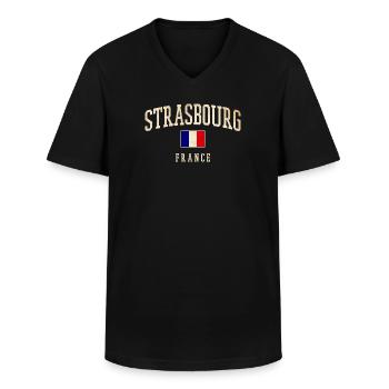 Strasbourg - Drapeau de la France - T-shirt col V Homme - noir - Devant - AI Model Male 178 dark (178cm)