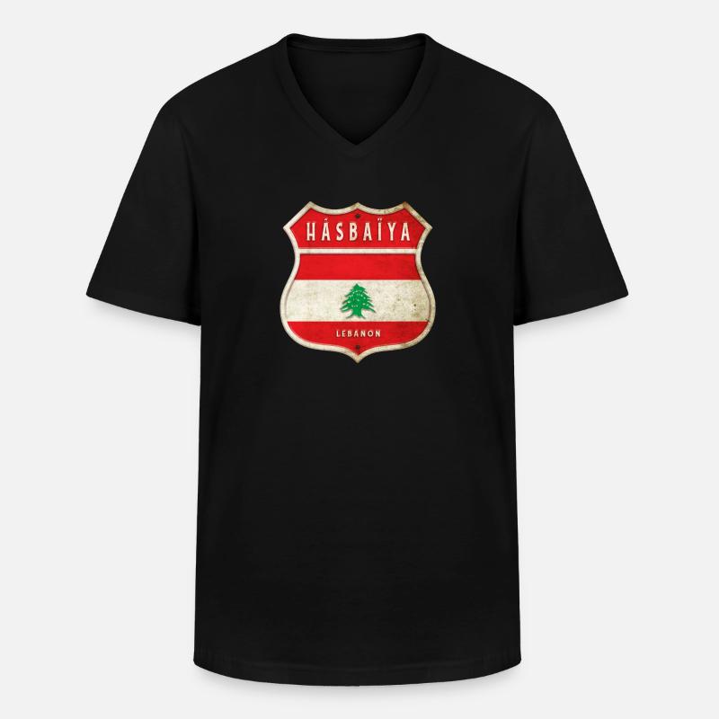 Hasbaiyya Libanon Wappen Flaggen Design - Männer-T-Shirt mit V-Ausschnitt - Schwarz