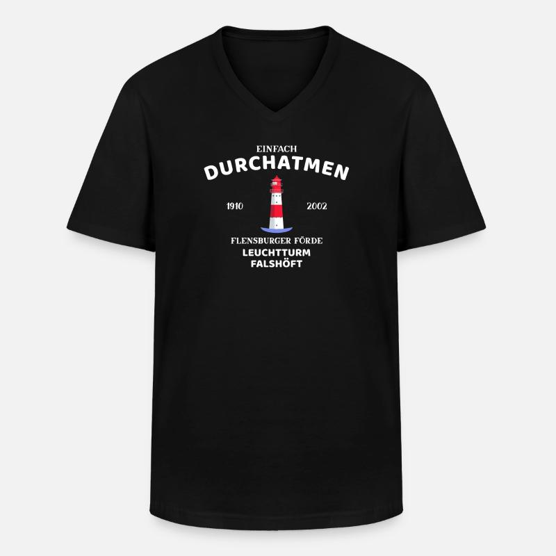 Flensburger Förde, Leuchtturm Falshöft, Durchatmen - Männer-T-Shirt mit V-Ausschnitt - Schwarz