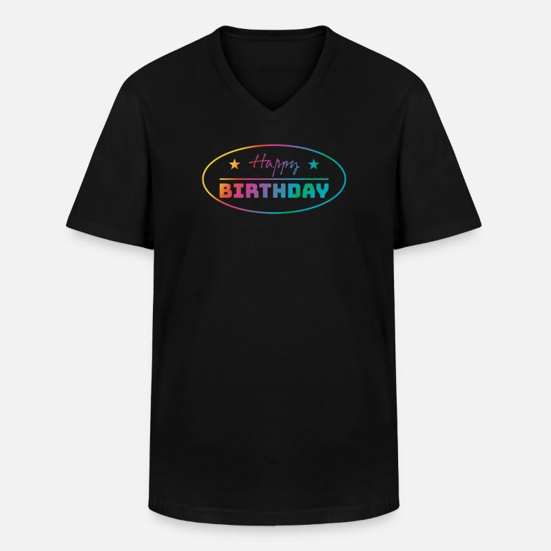 Tshirt happy birthday oval bunt - Männer-T-Shirt mit V-Ausschnitt - Schwarz