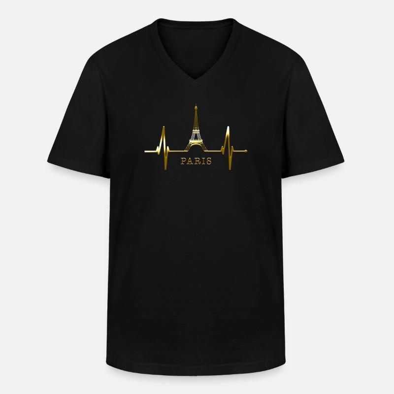 Paris Skyline Herzschlag Eiffelturm Frankreich - Männer-T-Shirt mit V-Ausschnitt - Schwarz