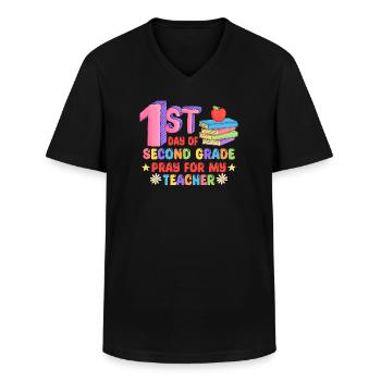 Second grade, back to school - Men's V-Neck T-Shirt - black - Front - AI Model Male 178 dark (178cm)
