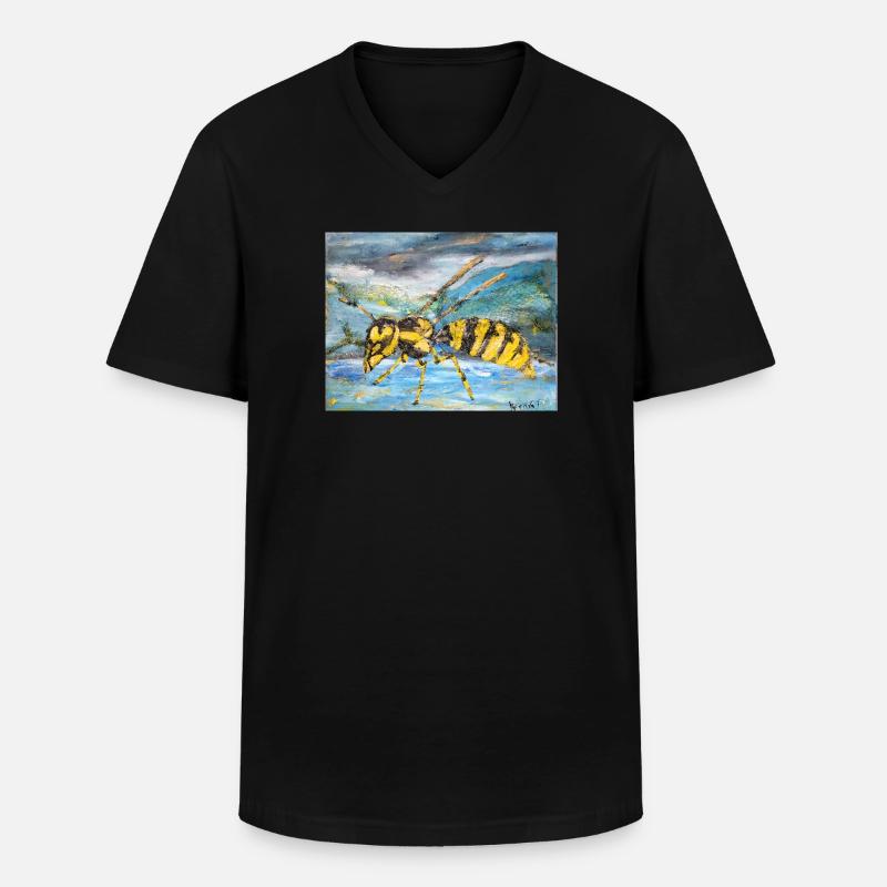 Illustration einer Wespe  - Männer-T-Shirt mit V-Ausschnitt - Schwarz