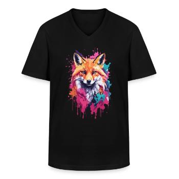 Fox Awesome Dog in Colorful and Cool Design - Men's V-Neck T-Shirt - black - Front - AI Model Male 178 dark (178cm)