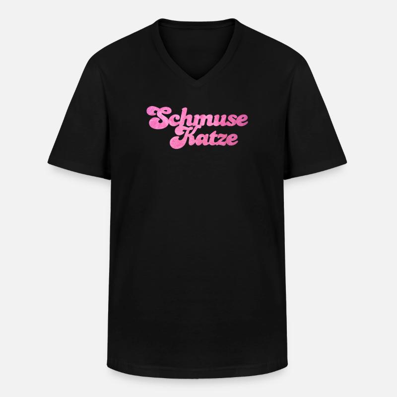 Schmusekatze Katze Handschrift Fell flauschig - Männer-T-Shirt mit V-Ausschnitt - Schwarz