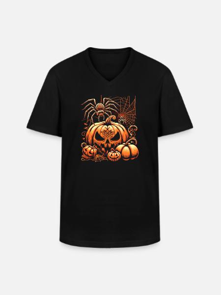 Halloween-Spinne mit Kürbissen - Männer-T-Shirt mit V-Ausschnitt - Schwarz