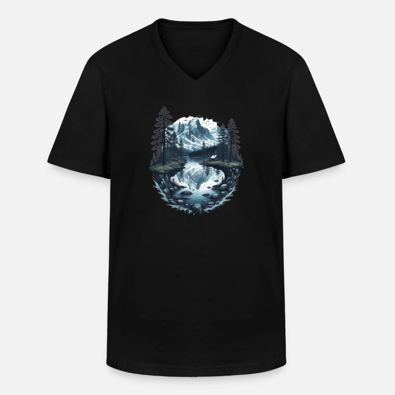 Berglandschaft mit See - Männer-T-Shirt mit V-Ausschnitt - Schwarz