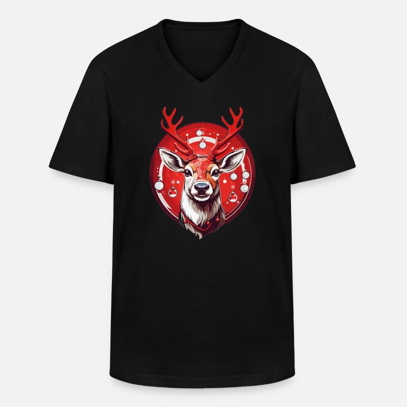 Rentier mit Weihnachtskugeln - Männer-T-Shirt mit V-Ausschnitt - Schwarz