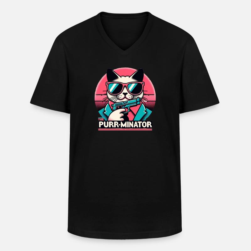 The Purr-minator - Männer-T-Shirt mit V-Ausschnitt - Schwarz