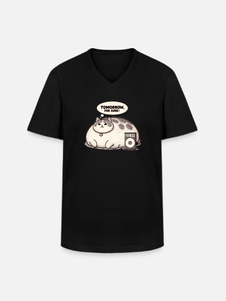 Fitness grouch cat - Men's V-Neck T-Shirt - black