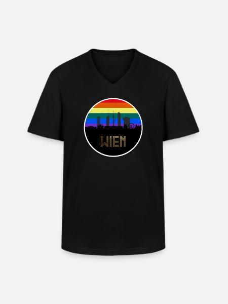 Wien Regebogen Skyline - Männer-T-Shirt mit V-Ausschnitt - Schwarz
