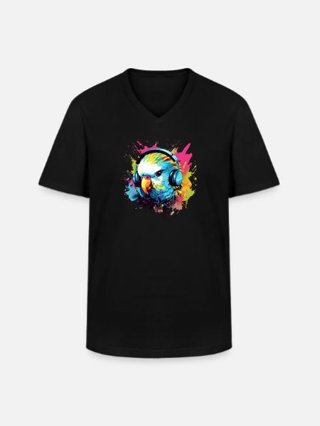 Perruche avec écouteurs Perruches Bird - T-shirt col V Homme - noir