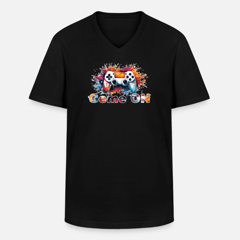 Controller GameON - Männer-T-Shirt mit V-Ausschnitt - Schwarz