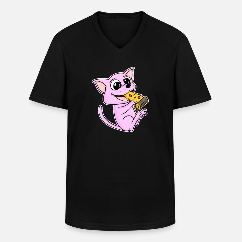 Sphynx Katze Pizza - Männer-T-Shirt mit V-Ausschnitt - Schwarz