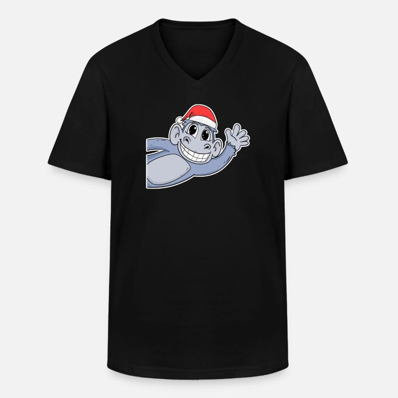 Affe Weihnachten - Männer-T-Shirt mit V-Ausschnitt - Schwarz