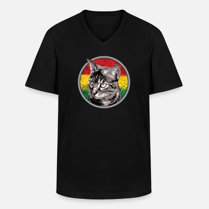Katzengesicht mit Reggaefahne - Männer-T-Shirt mit V-Ausschnitt - Schwarz