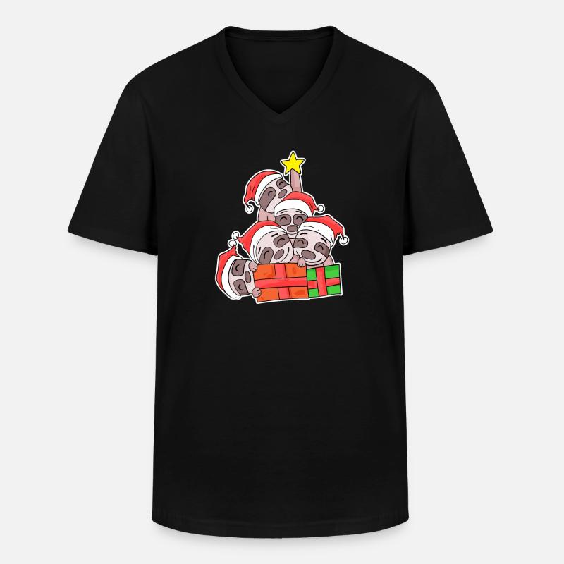 Faultier Weihnachtsbaum Weihnachten - Männer-T-Shirt mit V-Ausschnitt - Schwarz