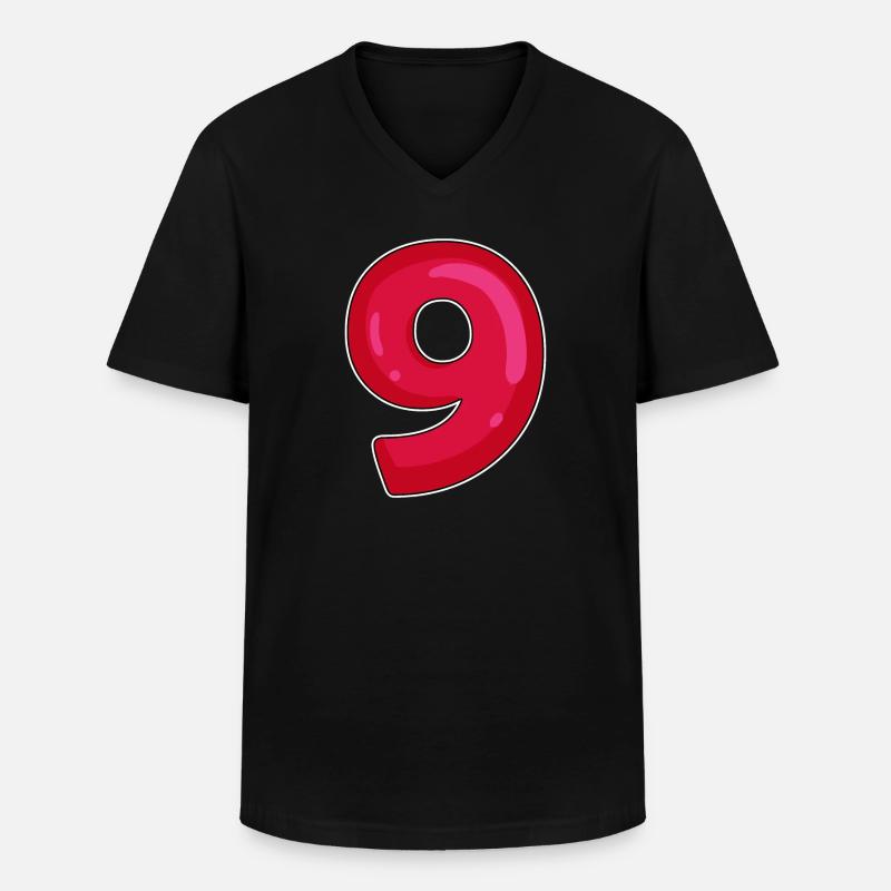 NEUN - 9 - Ziffer rot - Männer-T-Shirt mit V-Ausschnitt - Schwarz
