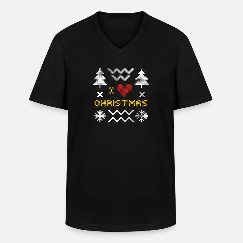 Weihnachtsherz Strickmuster Design - Männer-T-Shirt mit V-Ausschnitt - Schwarz