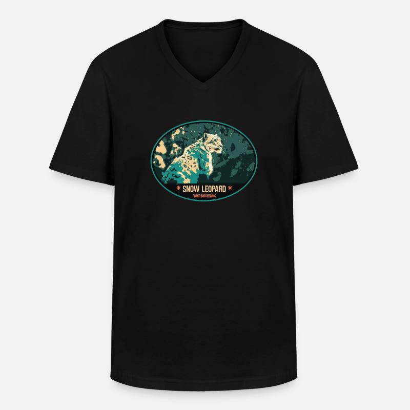 Schneeleopard Illustration Aufnäher - Männer-T-Shirt mit V-Ausschnitt - Schwarz