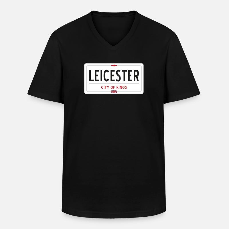 Ortsschild von Leicester - Männer-T-Shirt mit V-Ausschnitt - Schwarz