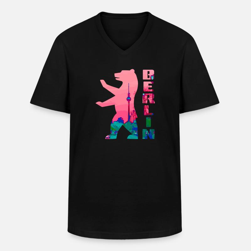 Berlin Bär Neon Silhouette - Männer-T-Shirt mit V-Ausschnitt - Schwarz