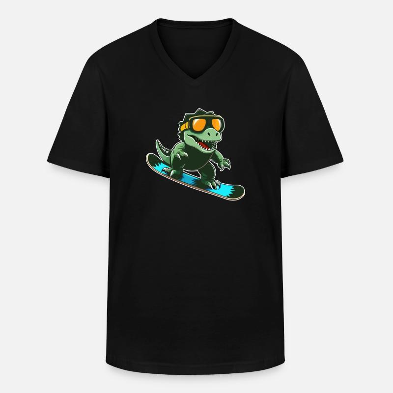 T-Rex Snowboarding - Männer-T-Shirt mit V-Ausschnitt - Schwarz