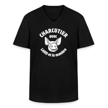 cochon, charcutier, jambon - T-shirt col V Homme - noir - Devant - AI Model Male 178 dark (178cm)