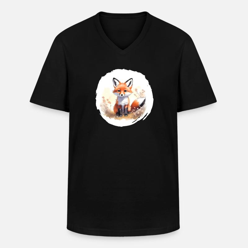 Fuchs Aquarell - Männer-T-Shirt mit V-Ausschnitt - Schwarz