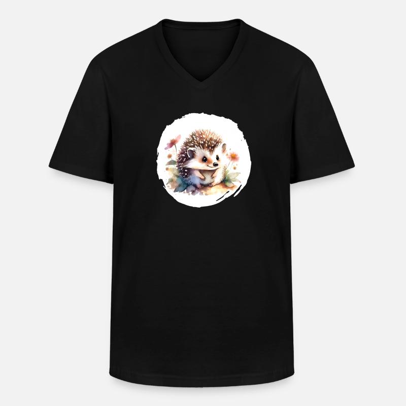 Igel Aquarell - Männer-T-Shirt mit V-Ausschnitt - Schwarz